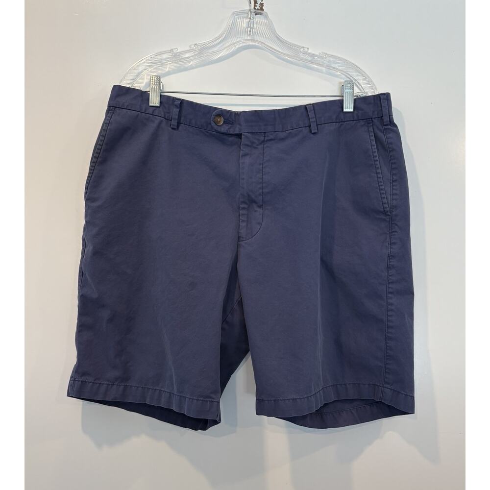 Peter Millar Crown Shop Mens 38 Navy Blue Pima Cotton Flat Front Chino Shorts‎